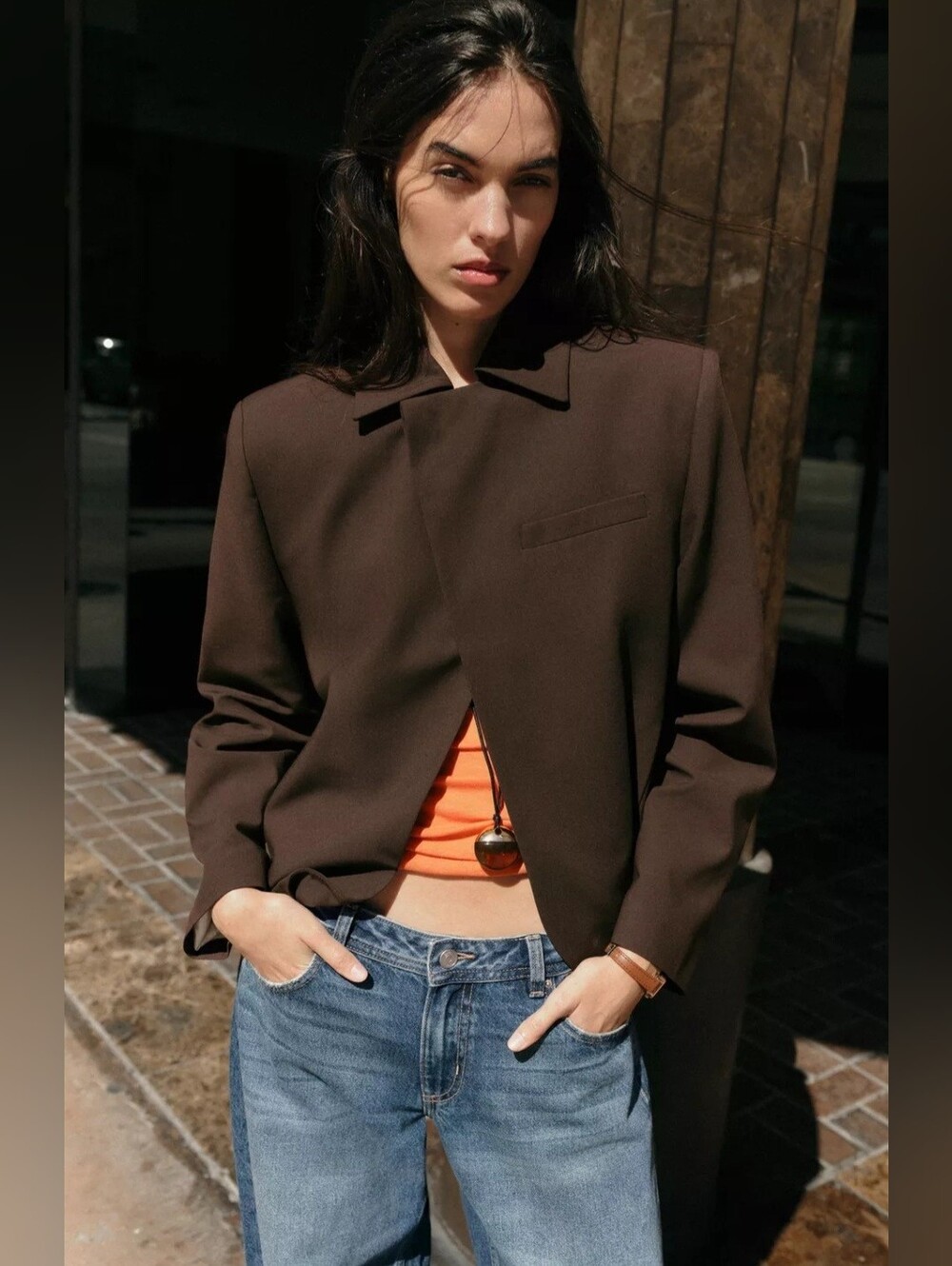 ZARA BROWN DOUBLE BREASTED LAPEL COLLAR BLAZER ✨️✨️✨️